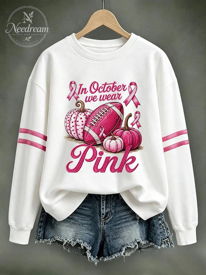 Women'S Casual Cancer Promotion Month Multi Color Round Neck Top