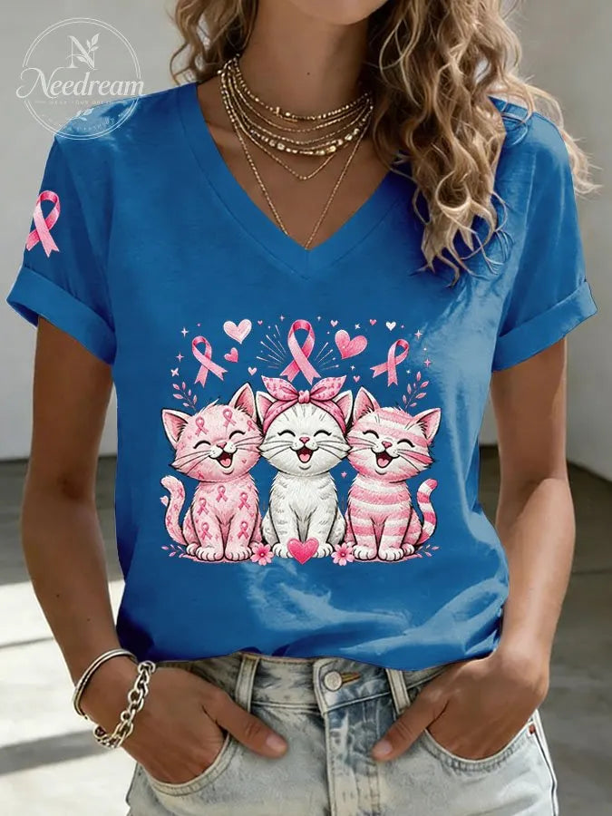 Women'S Breast Cancer Awareness Print Casual T-Shirt