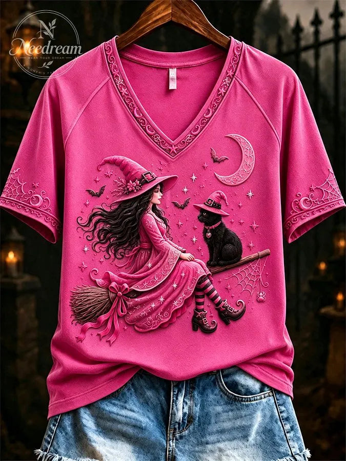 Women'S Casual Retro Pink Art Printed T-Shirt