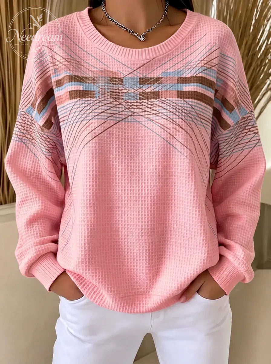 Women's Breast Cancer Awareness Pink Waffle Knit Printed Sweatshirt