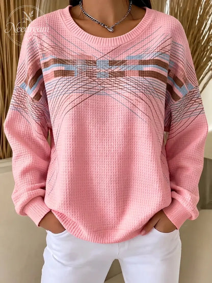 Women's Breast Cancer Awareness Pink Waffle Knit Printed Sweatshirt