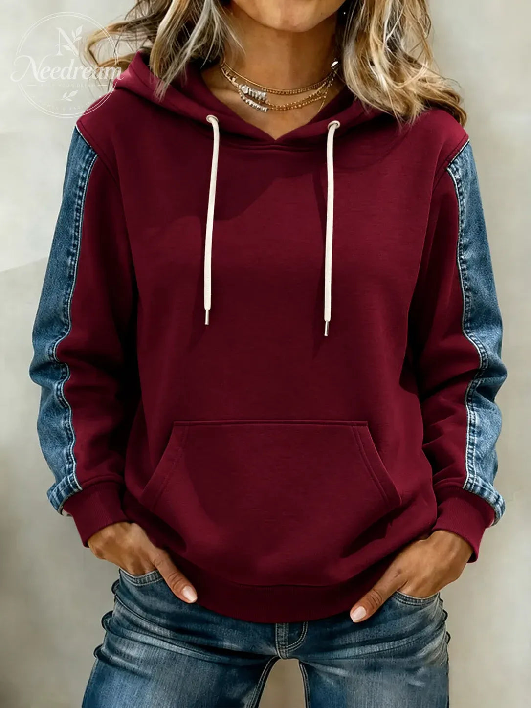 Women'S Loose Hoodie Casual Contrasting Stitching Hoodie
