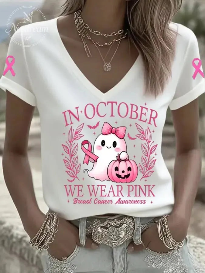 Women's In October We Wear Pink Print Casual T-Shirt