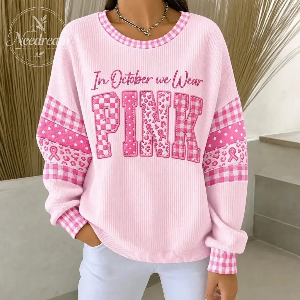 Women's Pink Graphic Print Long Sleeve Cotton Blend Sweatshirt