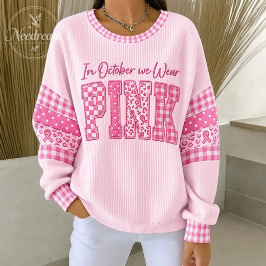 Women's Pink Graphic Print Long Sleeve Cotton Blend Sweatshirt