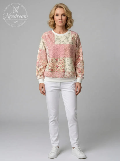Women's Breast Cancer Awareness Pink Floral Patchwork Printed Sweatshirt