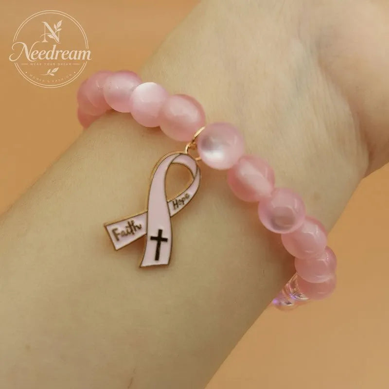 Faith, Hope, Care For Women'S Health, Pink Ribbon Bracelet