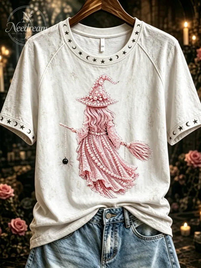 Women'S Breast Cancer Theme Halloween Elements Printed T-Shirt