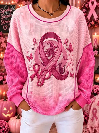 Women's Breast Cancer Awareness Witch Cat Butterfly Printed Sweatshirt
