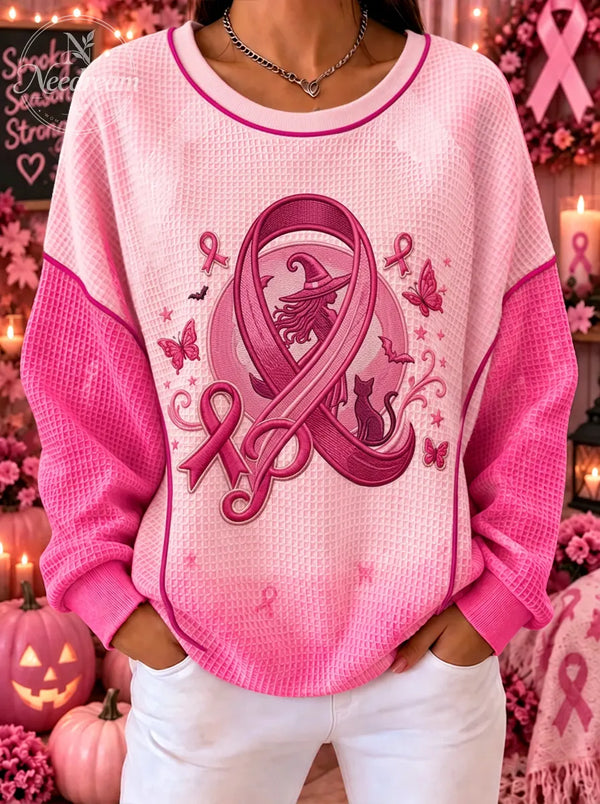 Women's Breast Cancer Awareness Witch Cat Butterfly Printed Sweatshirt