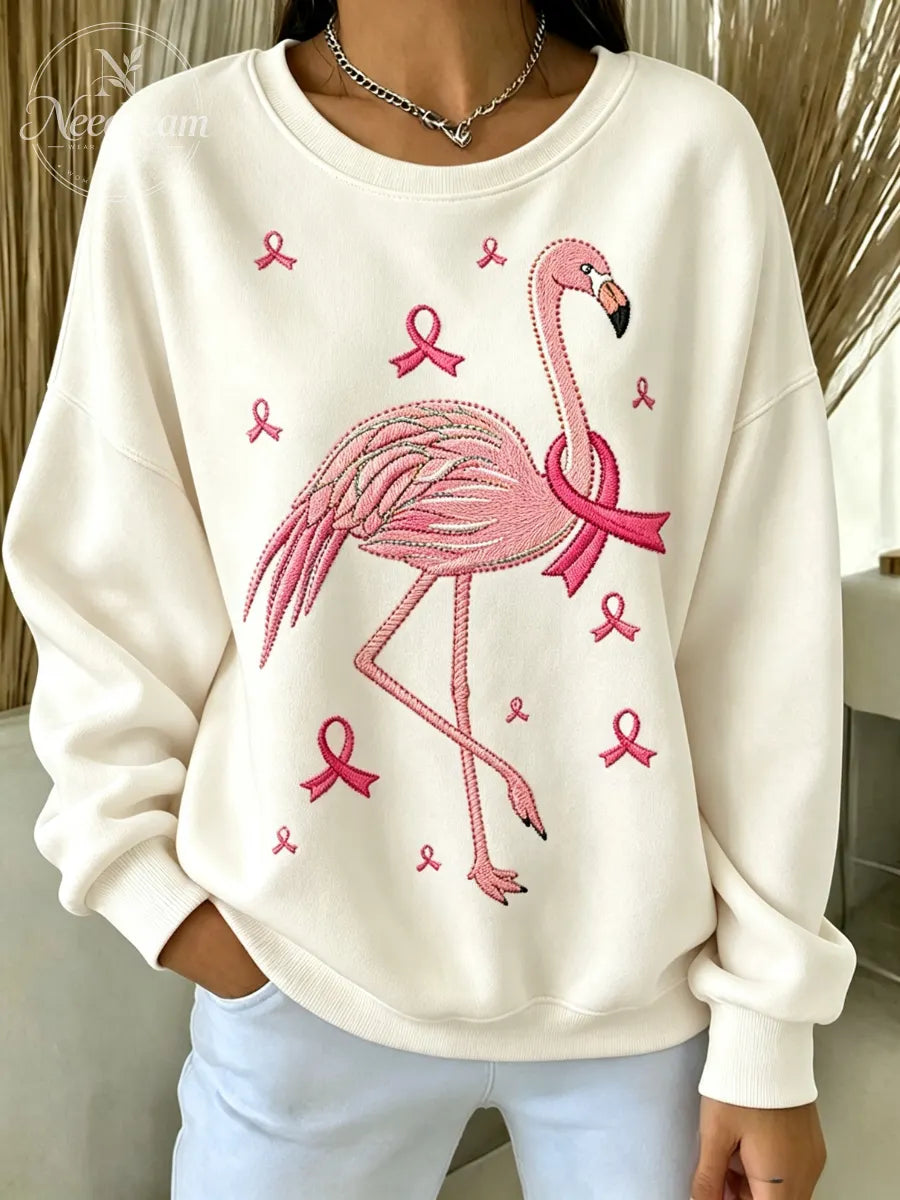 Women's Pink Flamingo Print Casual Sweatshirt