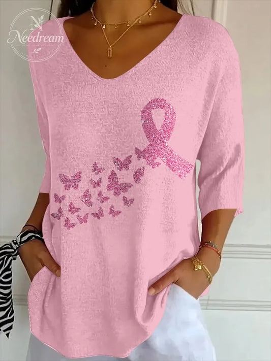 Women's Casual Breast Cancer  Knitted T-shirt