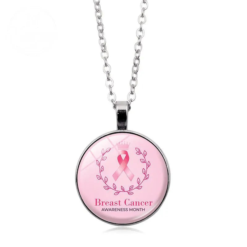 Love Women Pink Ribbon Gemstone Necklace