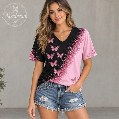 Women's Breast Cancer Awareness Printed Cotton Blend Short Sleeve Tee