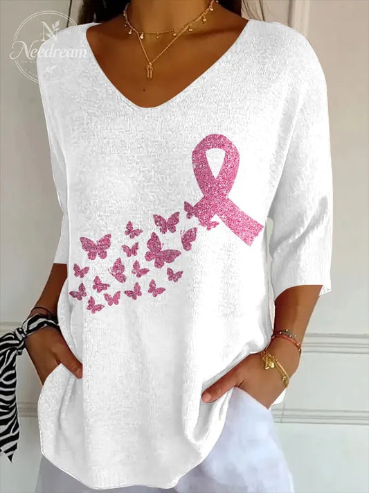Women's Casual Breast Cancer  Knitted T-shirt