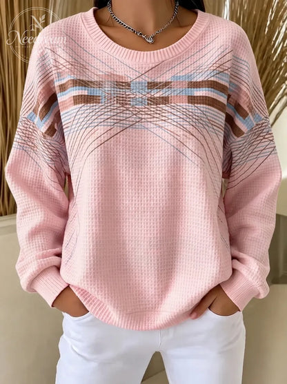 Women's Breast Cancer Awareness Pink Waffle Knit Printed Sweatshirt