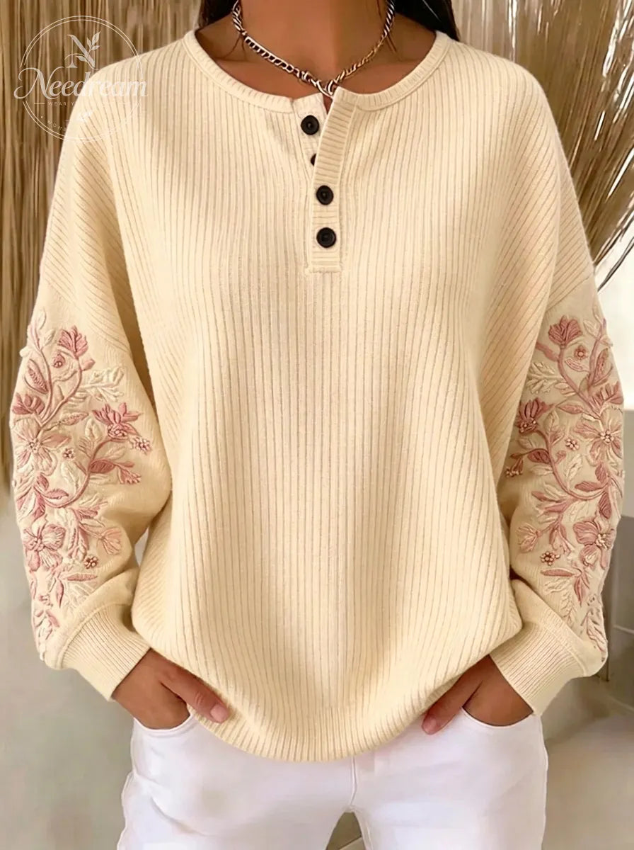Women's Breast Cancer Awareness Floral Embroidered Printed Sweatshirt