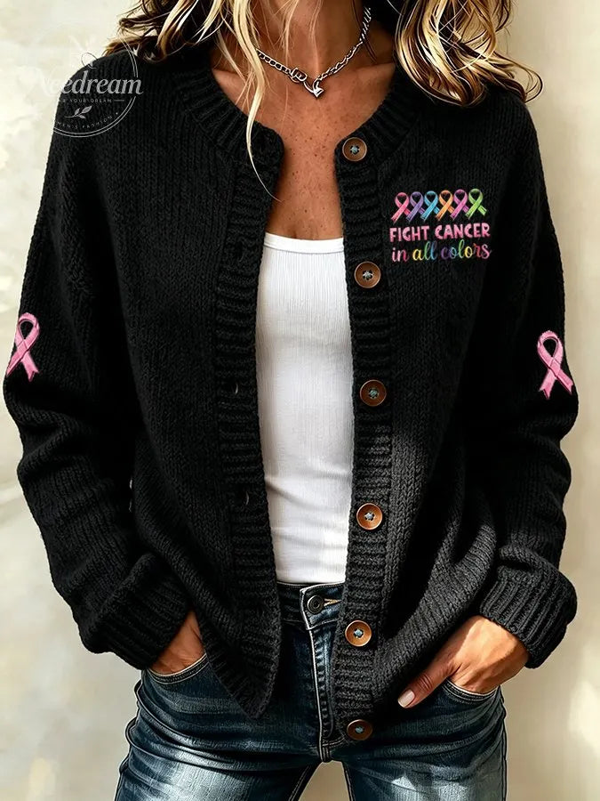Women'S Pink Breast Cancer Leopard Flower Cardigan