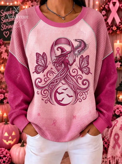 Women's Breast Cancer Awareness Witch Butterfly Printed Sweatshirt