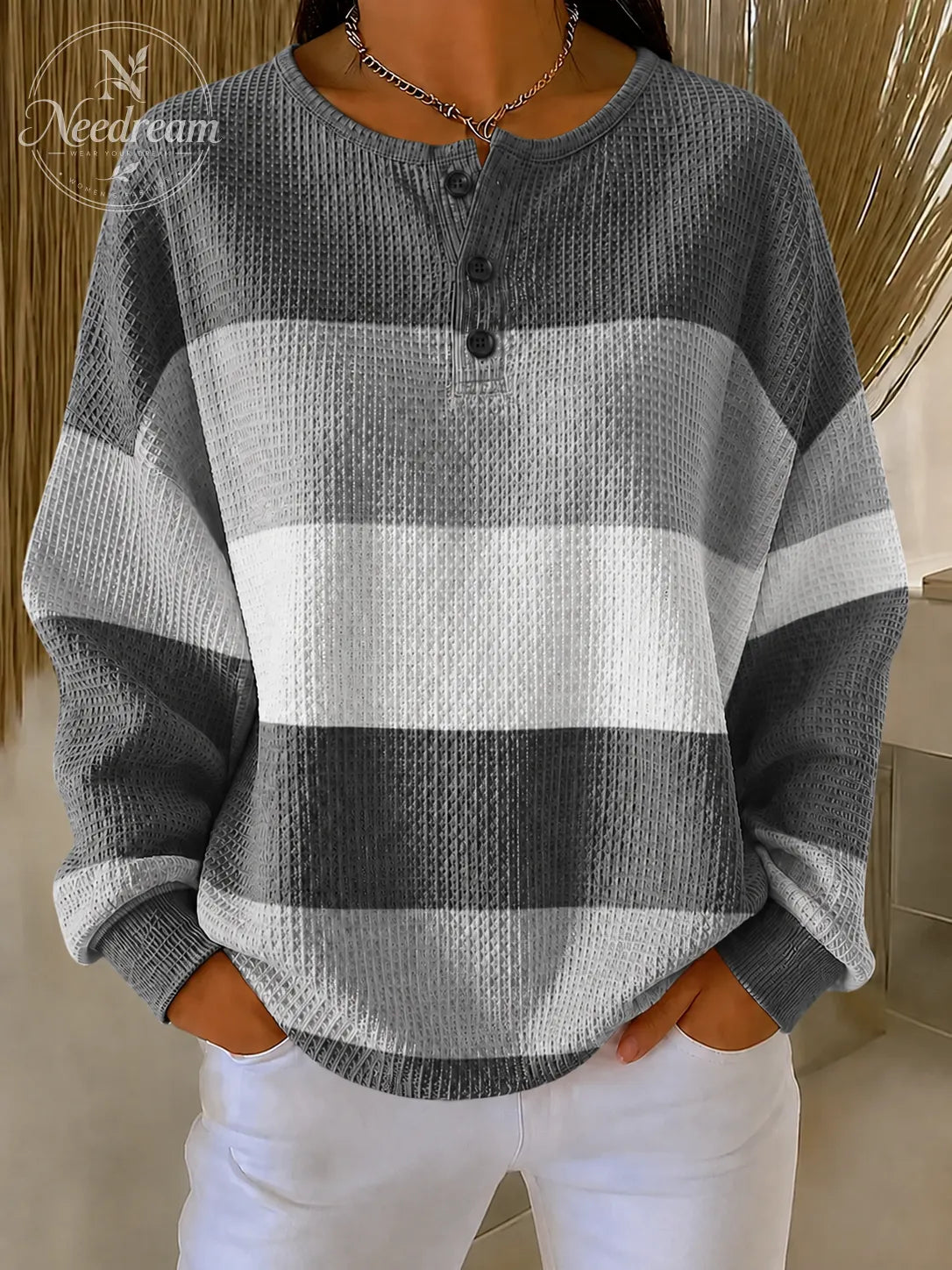 Women Striped Crew Neck Printing Casual Spring/Fall Long Sleeve Sweatshirt