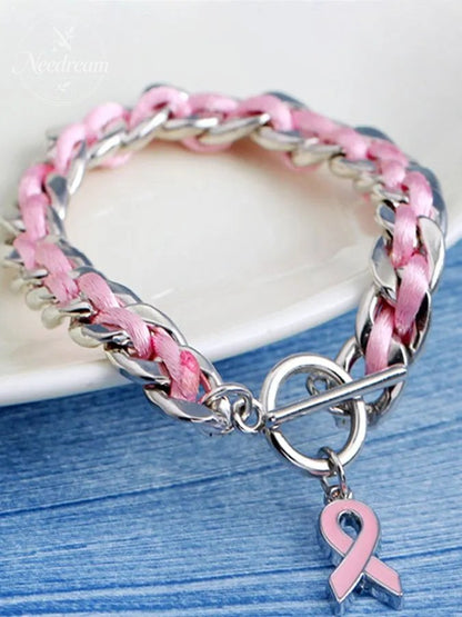 Braided Pink Ribbon Bracelet