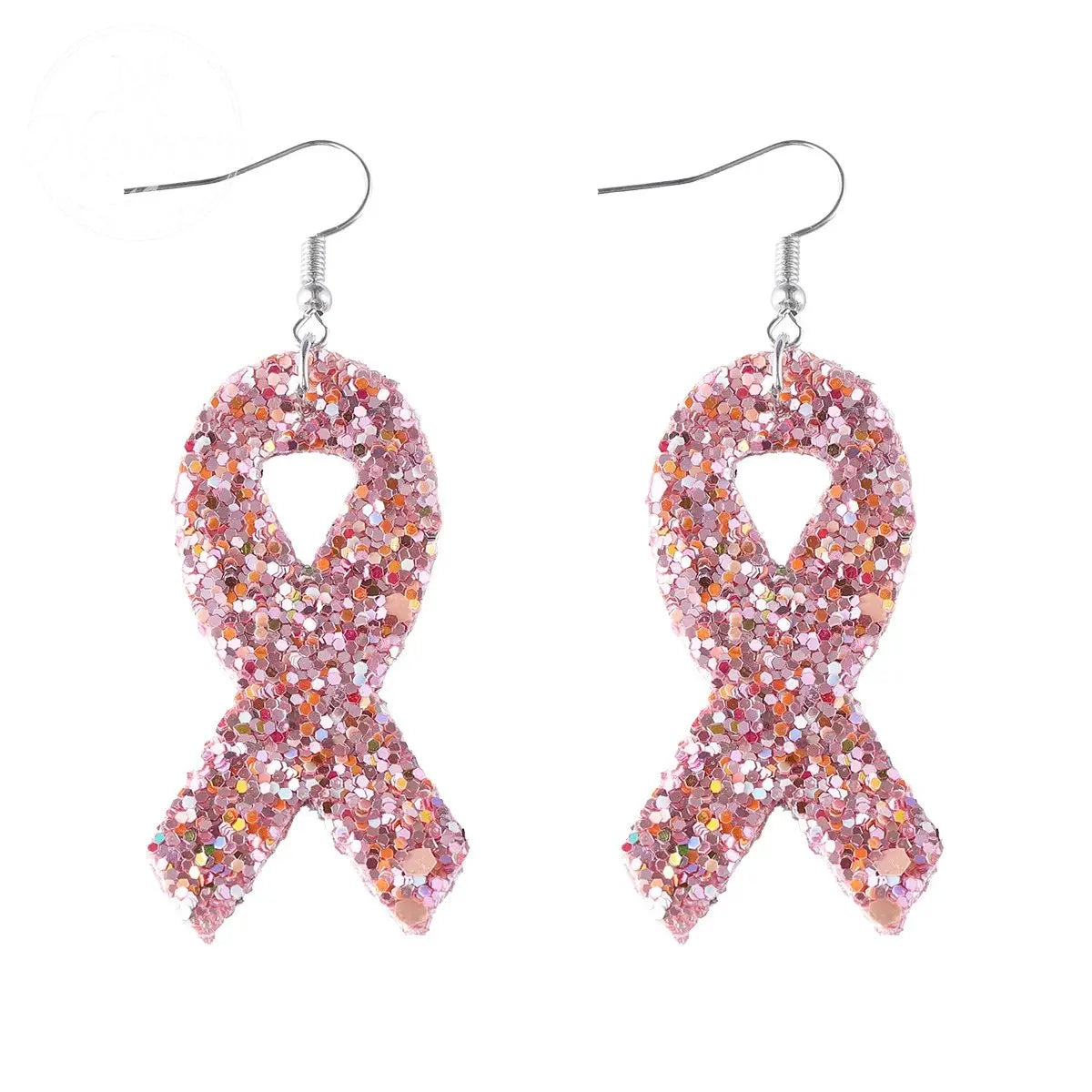 Pink Ribbon Glitter Earrings