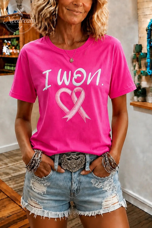 Women's “I Won” Round Neck 100% Cotton T-Shirt