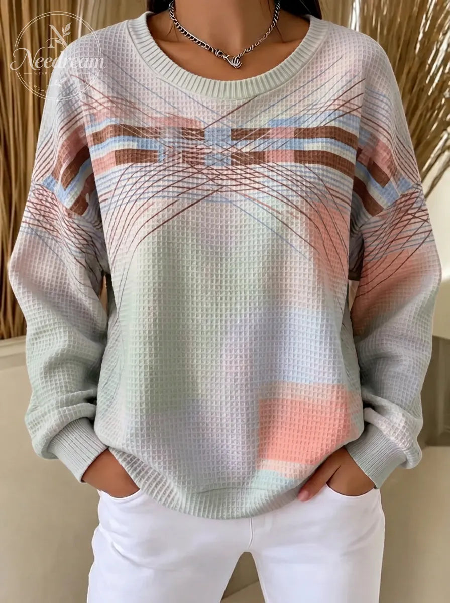 Women's Breast Cancer Awareness Pink Waffle Knit Printed Sweatshirt