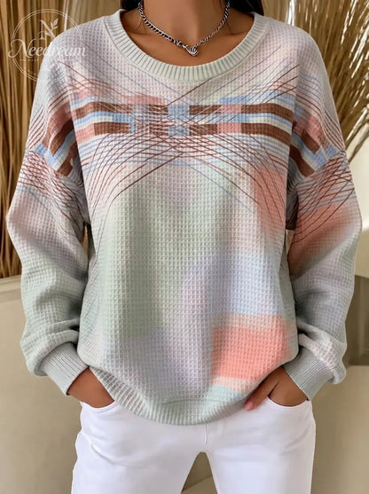 Women's Breast Cancer Awareness Pink Waffle Knit Printed Sweatshirt