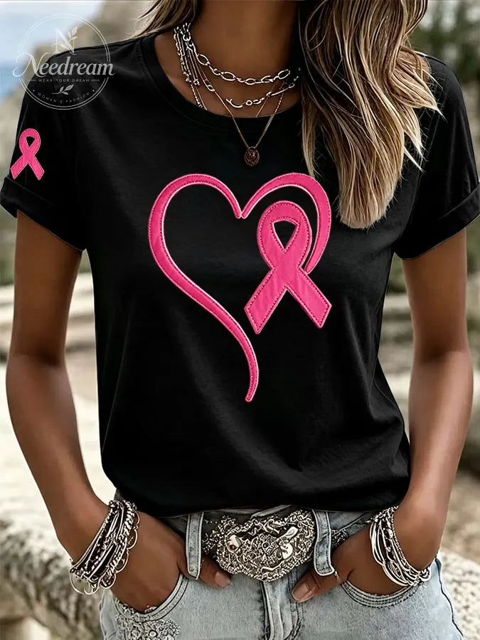 Women'S Breast cancer awareness Printed Casual T-Shirt