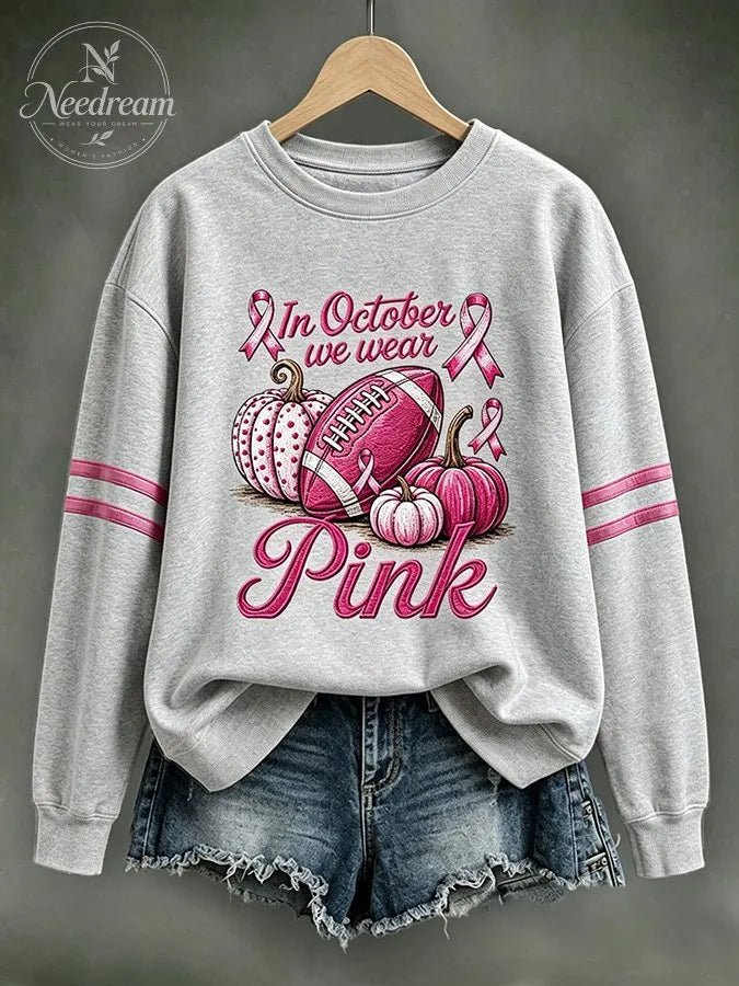 Women'S Casual Cancer Promotion Month Multi Color Round Neck Top