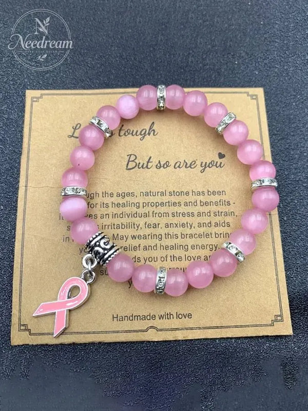 Breast Cancer Awareness 8mm Pink Zebra Stone Beads Bracelet