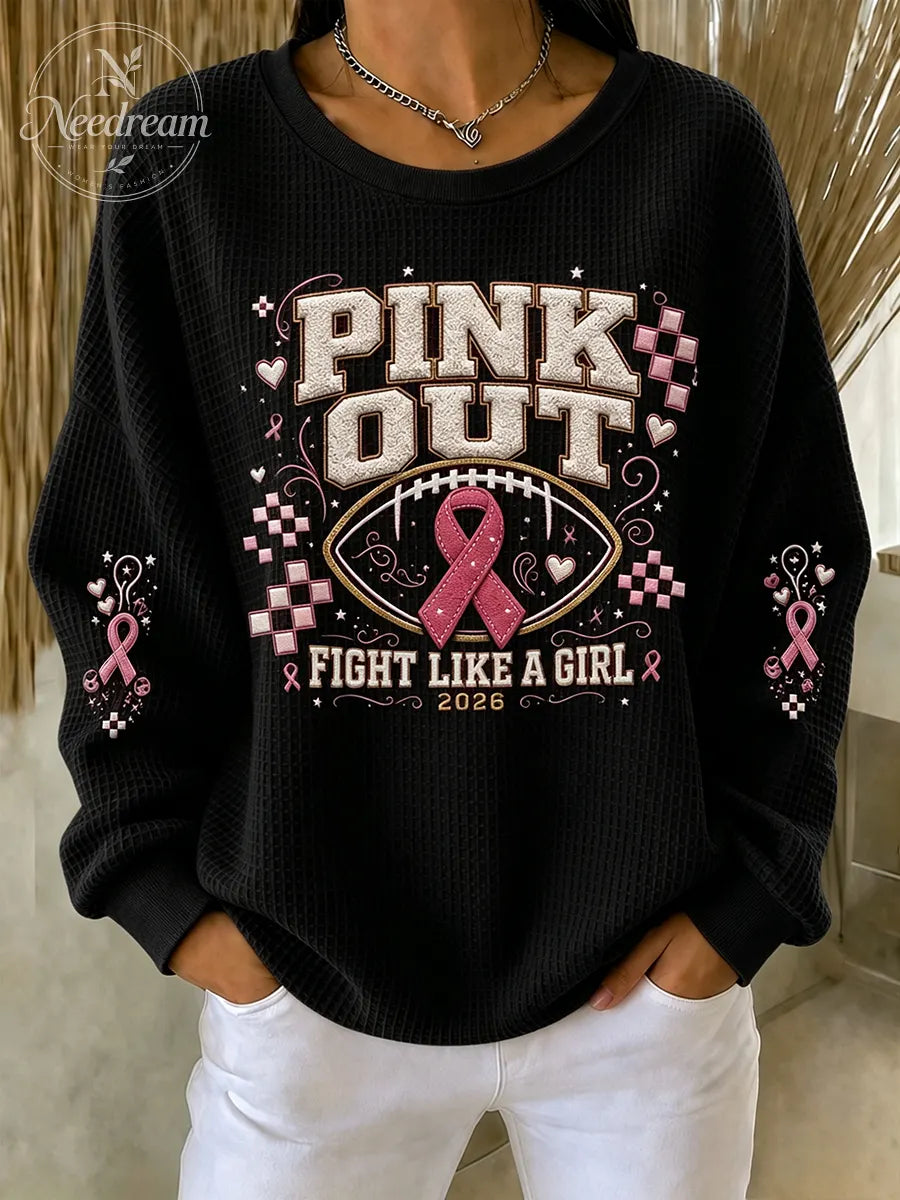 Women'S Pink Rugby Waffle Sweatshirt