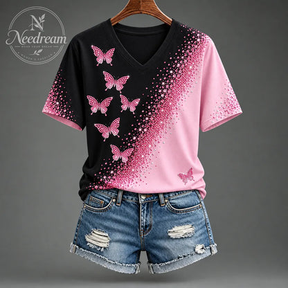 Women's Breast Cancer Awareness Printed Cotton Blend Short Sleeve Tee