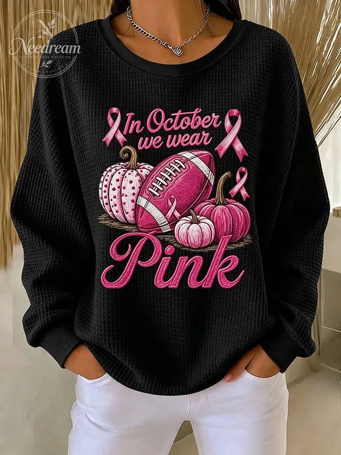 Women'S Pink Rugby Waffle Sweatshirt