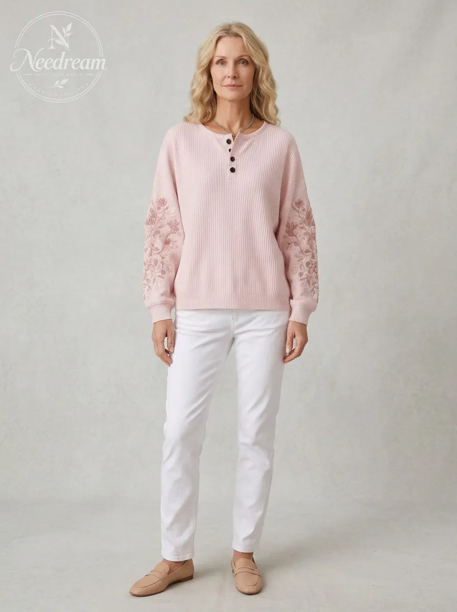 Women's Breast Cancer Awareness Floral Embroidered Printed Sweatshirt