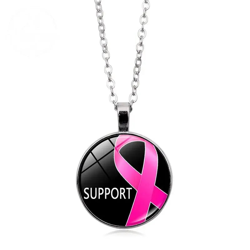 Love Women Pink Ribbon Gemstone Necklace