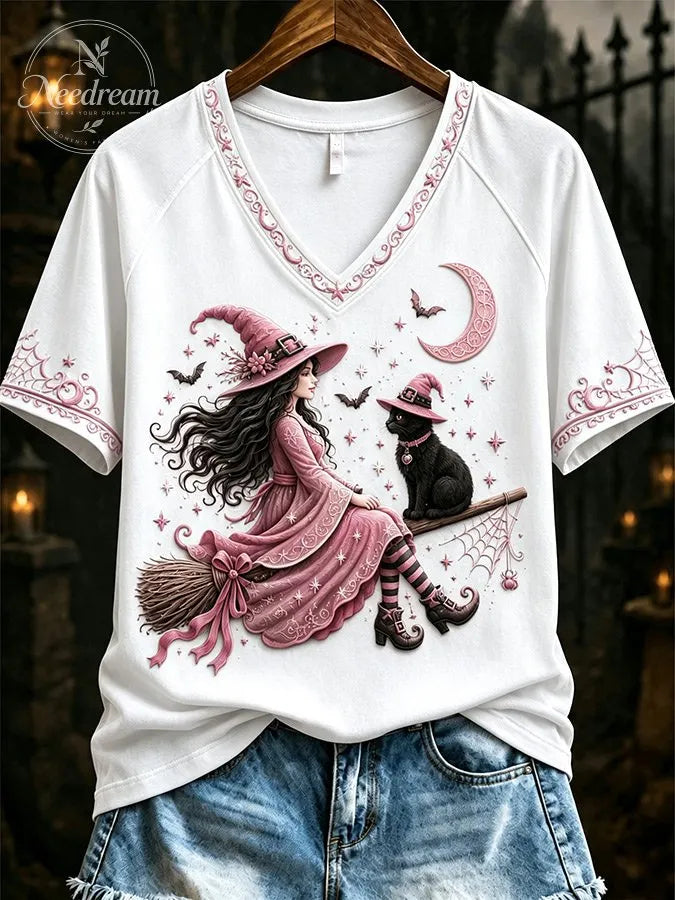 Women'S Casual Retro Pink Art Printed T-Shirt