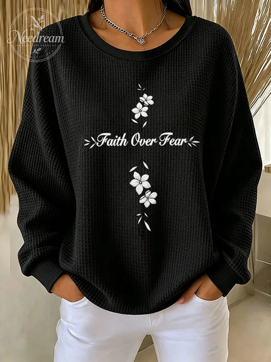 Women'S Faith Over Fear Waffle Sweatshirt