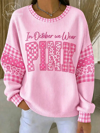 Women's Pink Graphic Print Long Sleeve Cotton Blend Sweatshirt
