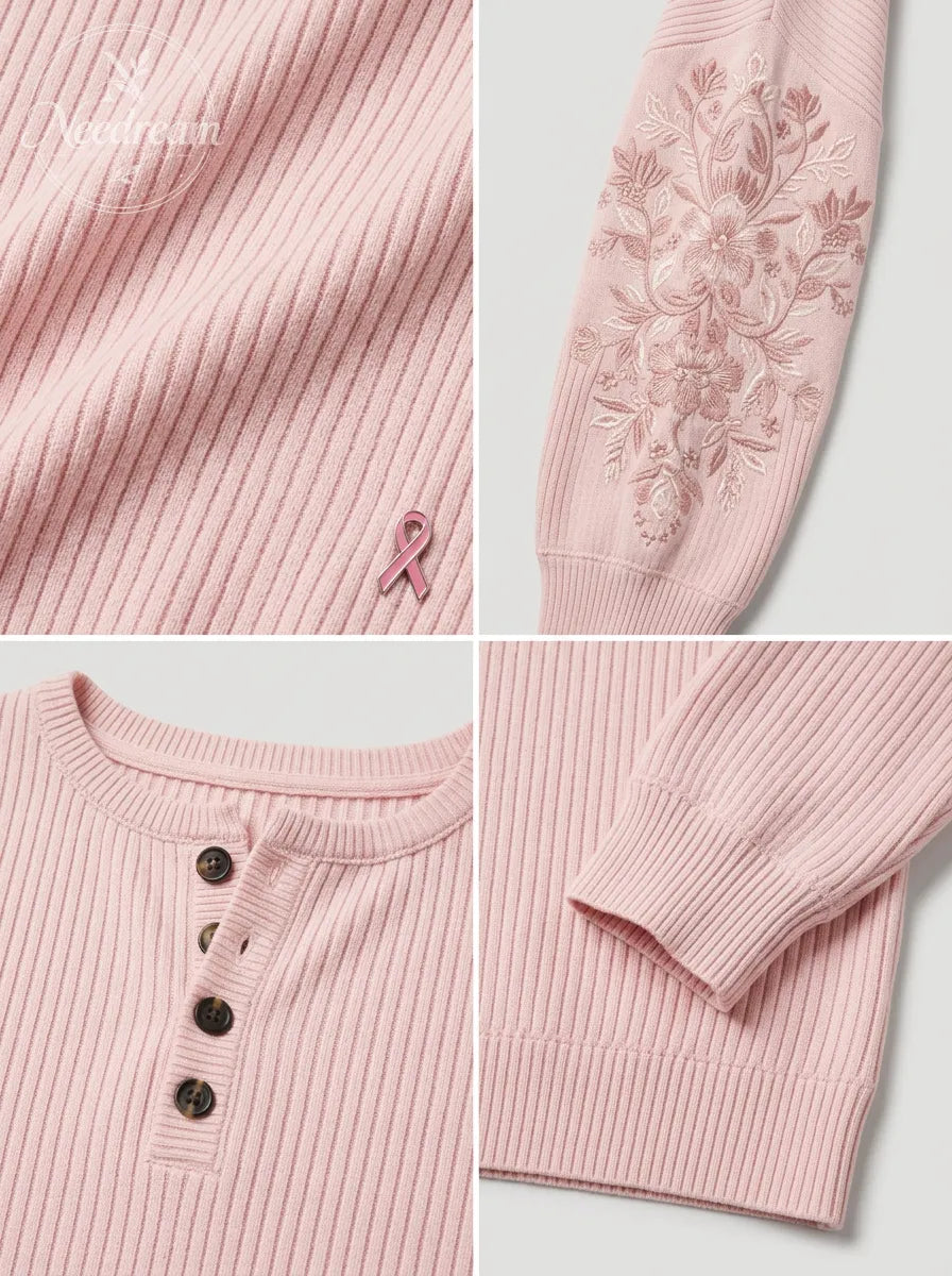 Women's Breast Cancer Awareness Floral Embroidered Printed Sweatshirt