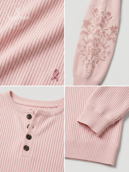 Women's Breast Cancer Awareness Floral Embroidered Printed Sweatshirt