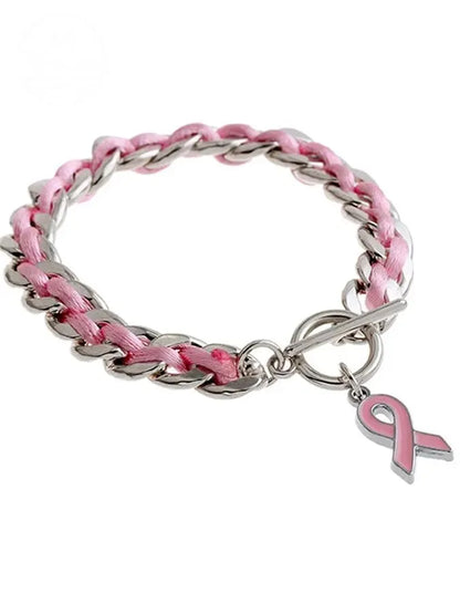 Braided Pink Ribbon Bracelet