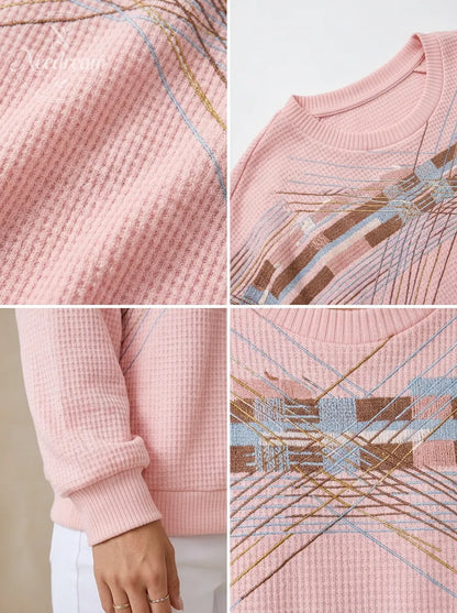 Women's Breast Cancer Awareness Pink Waffle Knit Printed Sweatshirt