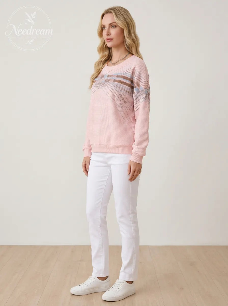 Women's Breast Cancer Awareness Pink Waffle Knit Printed Sweatshirt
