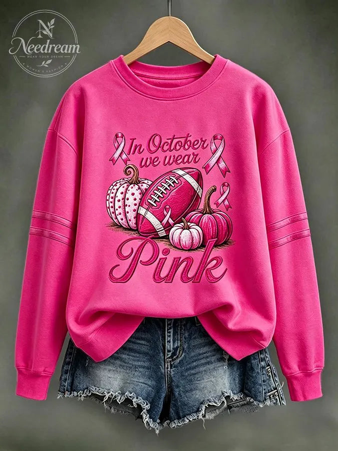 Women'S Casual Cancer Promotion Month Multi Color Round Neck Top