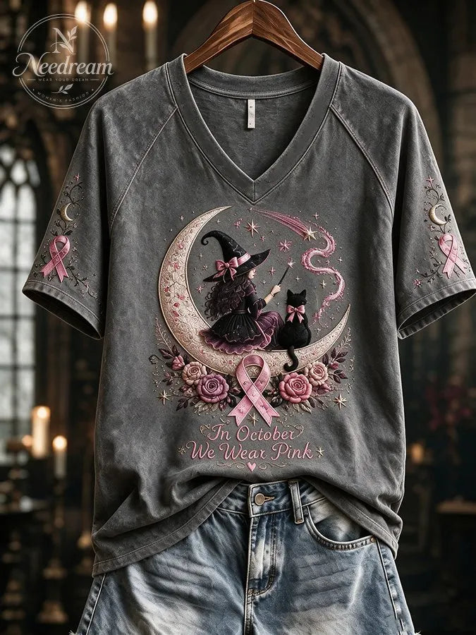 Women'S Casual Retro Witch Printed T-Shirt
