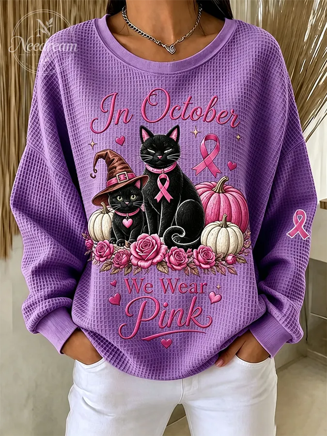 Women'S Casual Breast Cancer Halloween Waffle Top