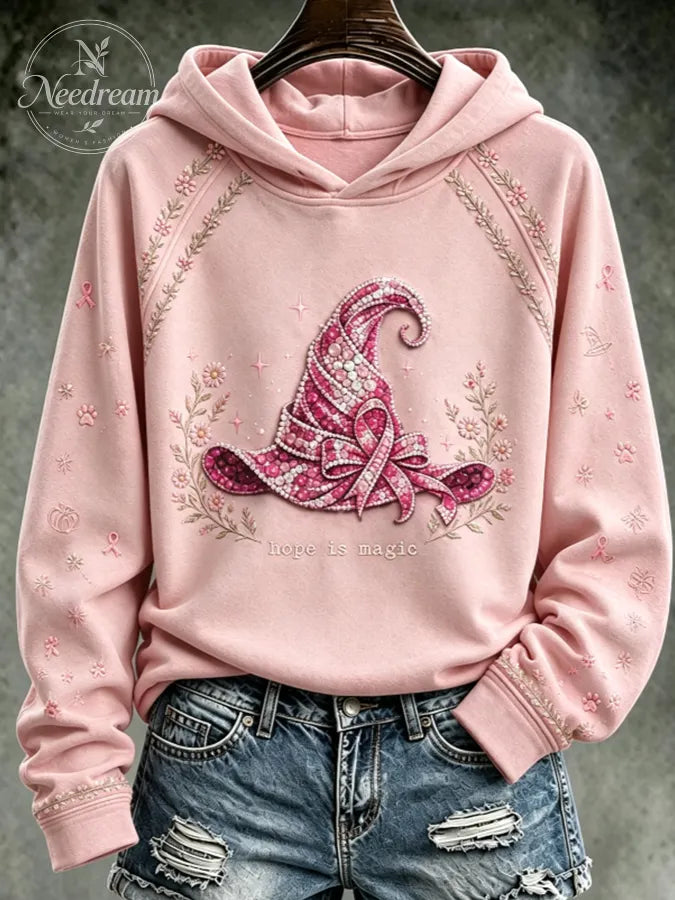 Women's Vintage Breast Cancer Awareness Print Hoodie
