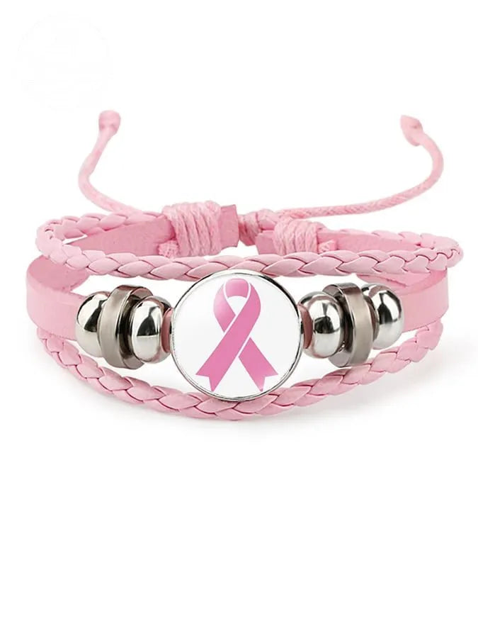 Breast Cancer Awareness Handmade Leather Bracelet For Women